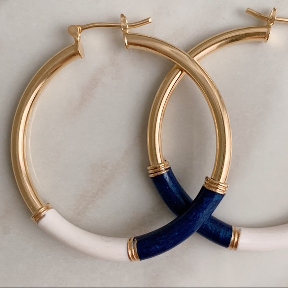 Navy Enamel Tube Hoops | 18k Gold Filled - Picture 6 of 8